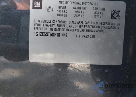 2016 Chevrolet Malibu Lt из США, поврежденный, VIN 1G1ZE5ST5GF181447